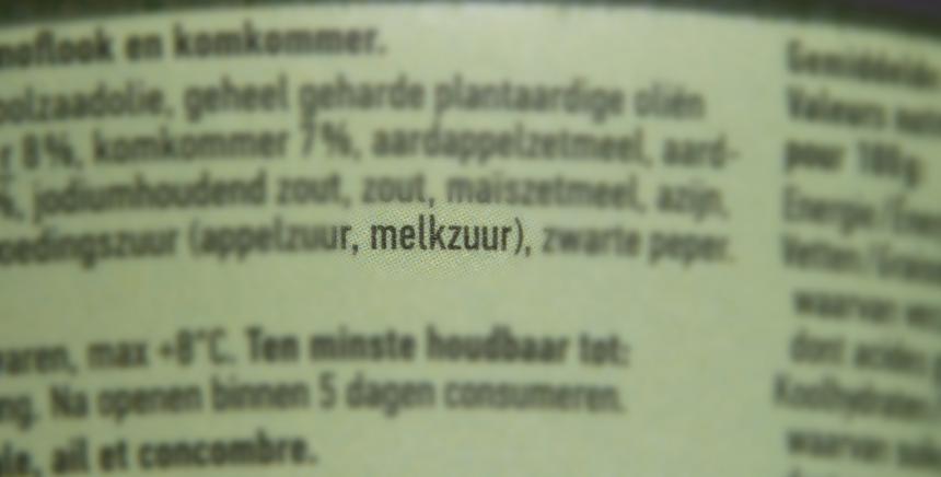 Plant Power, Informatie, Melkzuur in een ingredientenlijst